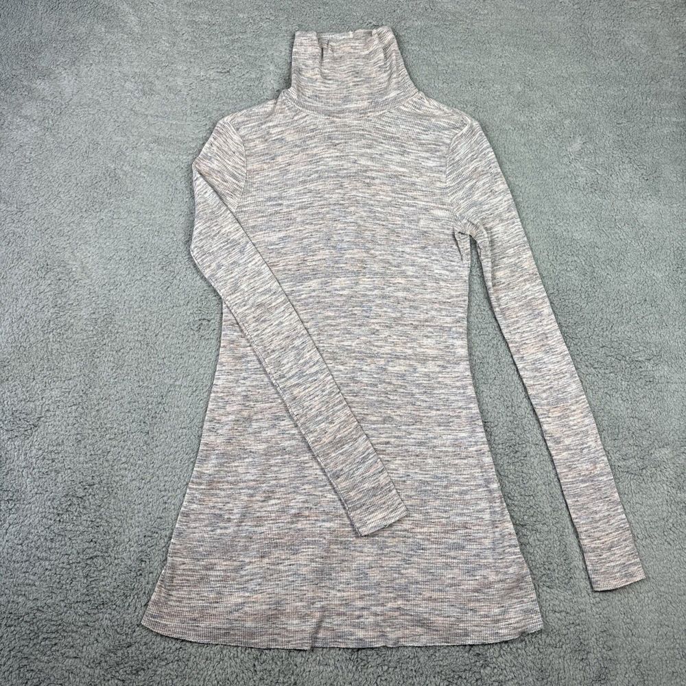 We the Free Top Womens XS Heather Ivory Mix Turtleneck Tunic Slit Back Oversized